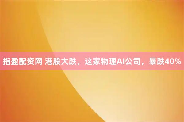 指盈配资网 港股大跌，这家物理AI公司，暴跌40%